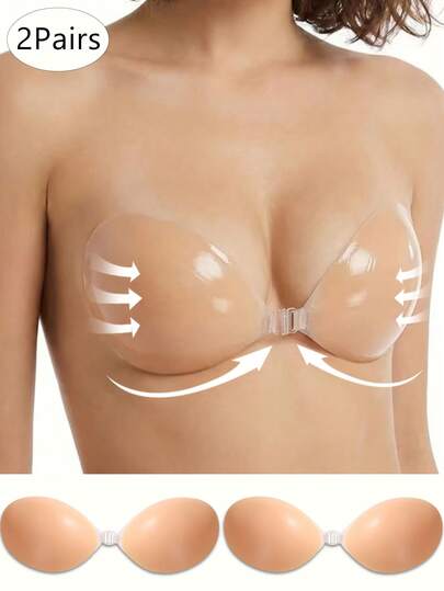 2 pares de nuevo sujetador invisible de silicona color albaricoque, sujetador adhesivo invisible con efecto push-up, sujetador para mujer, sujetador invisible con push-up, adecuado para que las mujeres lo usen. Perfecto para vestidos de noche sin espalda y ocasiones especiales.