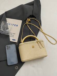 New Minimalist Hand-Held Box Bag, Shoulder & Crossbody Bag - Beige - View 4