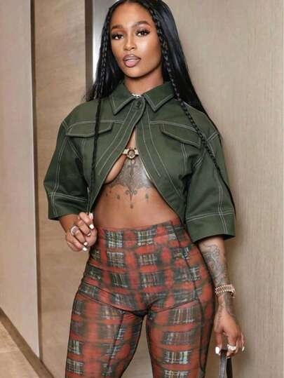 Women's Summer Fashion Casual Short Sleeve Lapel Collar Cropped Cardigan  Open Front Outwear