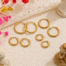 6件套（3对）304不锈钢耳环，金银色小号耳钉，多尺寸简约耳骨耳环套装 - 耳環 - 查看 4