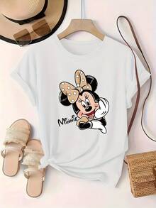 Disney Women'S T-Shirt, Short-Sleeve Top For, Featuring A Beautiful Anime Print, Suitable For All Seasons - 白色 - 查看 6