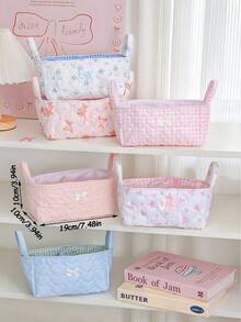 1 pièce Panier de rangement matelassé à motif cœur Ins, organisateur de bureau, conception de poignée portable, organisateur de rouge à lèvres, pinceaux de maquillage et produits de soins de la peau, décoration de bureau, organisateur de cosmétiques, panier de pique-nique portable, cadeau de la Saint-Valentin, cadeau de rentrée scolaire - Multicolore - Voir 11
