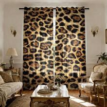 2pcs Vintage Leopard Print Curtains, Personalized Bedroom Living Room Decor Curtains, Machine Washable, Rod Pocket Hanging (Rod Not Included), Suitable For Bedroom, Living Room, Kitchen All-Season Decoration - Multicolor - View 1