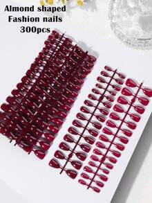 300pcs (2 Mixed Colors) Wine Red And Medium Purple Almond Shaped Nail Stickers, Designed To Create Perfect Fingertip Shapes. With Excellent Adhesion And Fit, Made Of High-Quality Acrylic Material, Medium Length. Suitable For Ladies And Girls For Daily Wear, Work, Parties And Various Occasions - Multicolor - View 3