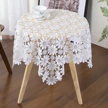 HXARTMIS 1PC White & Coffee Dual-Color Daisy Hollow Crochet Lace Rectangular Tablecloth, Sheer Mesh Floral Table Cover With Wavy Edge, Suitable For Wedding, Tea Party, Kitchen - White Coffee - View 6