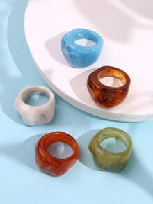 5pcs/Set Fashionable Glamorous Sparkling Unique Delicate Creative Luxury Versatile Elegant Geometric Colorful Resin Rings, Suitable For Women's Daily Wear, Festivals And Parties - Multicolor - View 5