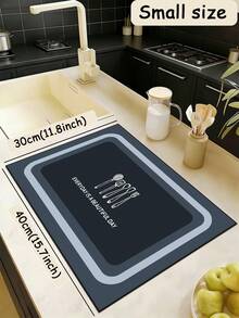 3.5mm Thick Absorbent Rubber Kitchen Mat, Large Or Small Rug With Layered Gray-Blue Rounded Border, Center Features White Line Drawings Of Kitchen Utensils And "EVERYDAY IS A BEAUTIFUL DAY" Slogan, Versatile Decor Carpet That Can Be Trimmed To Fit Kitchen, Surface Fabric, Middle Foam Layer, Bottom Rubber Layer - Multicolor - View 18