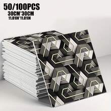 Brodark 50/100片装 30x30厘米 自粘仿大理石金箔3D墙贴，3D墙板，优雅现代设计，防水防潮，可移除不留残胶，是浴室和厨房翻新的理想之选，安装简便，经久耐用，持久如新 - 50/100片裝 - 查看 9