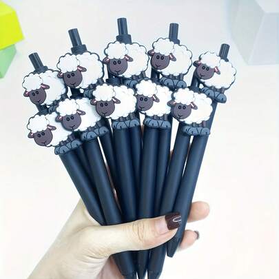 Bộ 1/5/10 bút bi hình cừu dễ thương, 4 bút bi + 6 ruột bút thay thế, mực đen 0.5mm, thiết kế hình cừu vui nhộn, màu trung tính, văn phòng phẩm chất lượng cao dành cho học sinh, bút viết trơn tru, bút bi hình cừu hoạt hình, bút ký tên.