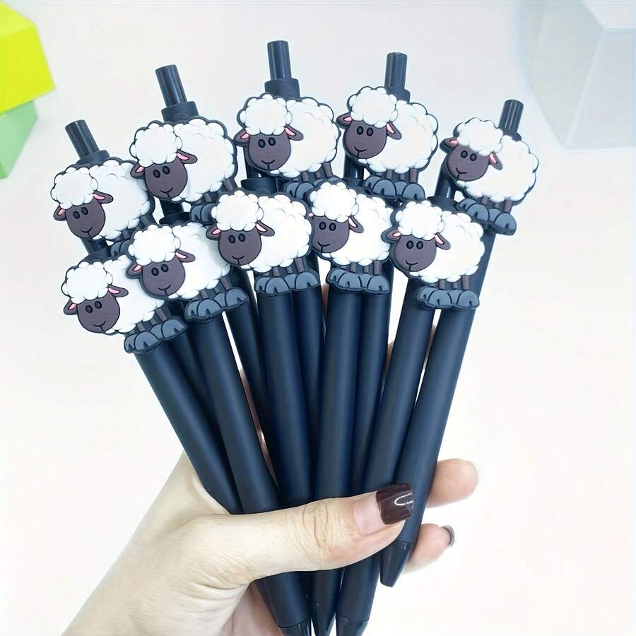 Bộ 1/5/10 bút bi hình cừu dễ thương, 4 bút bi + 6 ruột bút thay thế, mực đen 0.5mm, thiết kế hình cừu vui nhộn, màu trung tính, văn phòng phẩm chất lượng cao dành cho học sinh, bút viết trơn tru, bút bi hình cừu hoạt hình, bút ký tên. - A - Xem 1
