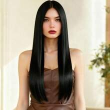 70cm Natural Black Middle Part Straight Wig, High Density Breathable Heat-Resistant Fiber, Versatile Fashion For Party, Suitable For All Women - 多色 - 查看 3