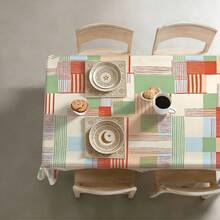 MEMNUN 1PC Colorful Patchwork Geometric Print Pattern Tablecloth, Playful And Vibrant Dining Tablecloth 140*220cm/140*180cm/140*140cm/90*140cm, Printed Polyester Material Table Decor, Home Decor, Kitchen Decor, Table Cloth Rectangle, Table Cloth Square, Home Decor Suitable For Picnic, Camping, Party, Restaurant Buffet, Home Decoration, Dining Table, Tabletop, Countertop Decoration, Home DIY - Multicolor - View 6