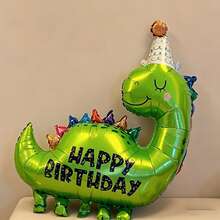 1pc Oversized Cute Cartoon Birthday Hat Dinosaur Foil Balloon, Animal Dinosaur Series Balloon, Holiday Party Birthday Decoration - View 5
