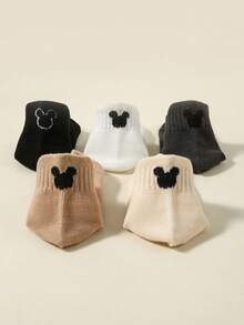 1/5/10 Pairs Disney Socks For Kids, Spring/Summer Classic Solid Color Series, Minimalist Fashion Mickey Mouse Ear/Mickey Mouse Pattern Decor, Skin-Friendly Soft Comfortable Breathable Casual Sports Socks, Suitable For Holiday Gifts/Back To School/Travel/Daily Matching/Leisure Sports, Random Color - Multicolor - View 5