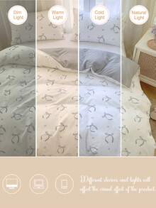2pcs/3pcs Cute Gray Heart & Bow Duvet Cover Set (1 Duvet Cover + 2 Pillow Shams, Comforter Not Included), Soft & Skin-Friendly Polyester Fiber, Suitable For All Seasons, Bedroom Decor, Spring Bedding - Multicolor - View 9