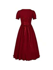 Plus Size Gothic Steampunk Dress, Top And Bottom, Vintage Punk Costume For Women - Drawstring Dress - Black - View 6