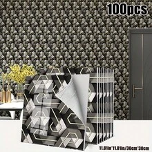 Brodark 50/100片装 30x30厘米 自粘仿大理石金箔3D墙贴，3D墙板，优雅现代设计，防水防潮，可移除不留残胶，是浴室和厨房翻新的理想之选，安装简便，经久耐用，持久如新 - 50/100片裝 - 查看 15