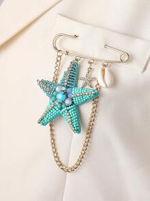 1 pieza Broche hecho a mano con conchas marinas y borlas, estilo bohemio de vacaciones en la isla, adecuado para uso diario casual de mujeres, hebilla ajustable para la cintura y decoración de sombreros, la forma artesanal puede variar ligeramente - estrella de mar - Ver 14