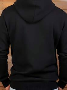 Pattern Printed Hooded Sweatshirt - Fashionable Casual Men's Sweatshirt, Comfortable Fit, Versatile Design, 280g - Black - View 4