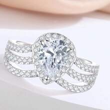 Luxury Super Shiny Geometric Round Cubic Zirconia Couple Rings, Engagement Wedding Party Gift Jewelry - White - View 9