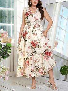 Reflora Vestido de moda con volantes en el bajo, sin mangas y con hombros anudados con estampado de lunares para mujer de talla grande - Multicolor - Ver 7