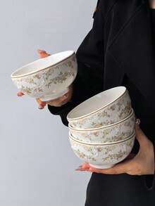 1pc/2pcs/4pcs Spring Encounter - Ceramic Bowl, French Vintage Style Minimalist Embossed Handmade Ceramic Dinnerware Bowl, Large Capacity Rice Bowl, Suitable For Entertaining Guests, Banquets And Various Occasions, Dishwasher - Multicolor - View 6
