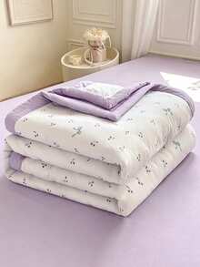 1pc Washed Printed Summer Quilt, Air Conditioning Quilt, Skin-Friendly Fabric, Full AB Version Design, Lightweight Soft Breathable Cool, Silky Smooth Feeling, Suitable For Naked Sleep, Moisture-Wicking, Thin Quilt For Summer, Fashionable Printed Blanket, Suitable For Home Bedroom Decor, Wedding Supplies, Valentine's Day Home Bedroom Decor, Easter Gifts, Mother's Day Gifts, Suitable For All Seasons - Mauve Purple - View 10