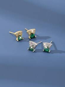 1 Đôi bông tai hình tam giác đính đá Emerald bằng bạc Sterling S925, thiết kế sang trọng dành cho nữ - tam giác - Xem 7
