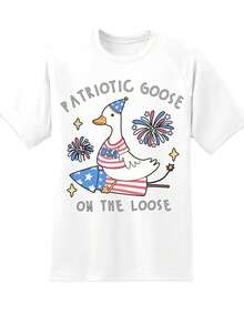 Patriotic Goose On The Loose Usa Flag Duck T Shirt Independence Day Fourth Of July Celebration Graphic Tee For Women Men Unisex Casual Summer Top,220g - 白色 - 查看 2