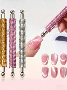 1 pieza Barra magnética fuerte de diamante para esmalte de uñas de gel efecto gato, herramienta magnética de doble extremo, bolígrafo magnético, accesorio de diseño de arte magnético - Multicolor - Ver 2