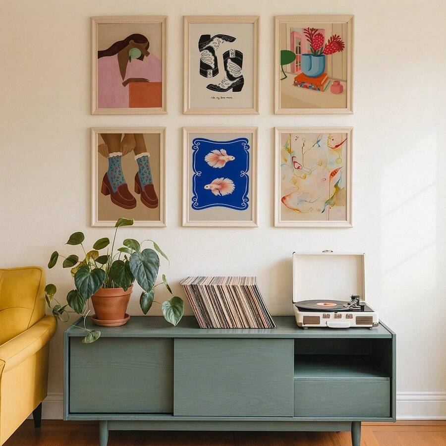 6 Tranh Canvas Trừu Tượng Treo Tường, Tranh Nghệ Thuật Nữ, Tranh Giày Bốt, Tranh Hoa, Tranh Nghệ Thuật Tối Giản, Trang Trí Phòng Khách, Trang Trí Phòng Bé Gái, Không Khung - Hoạt hình - Xem 1