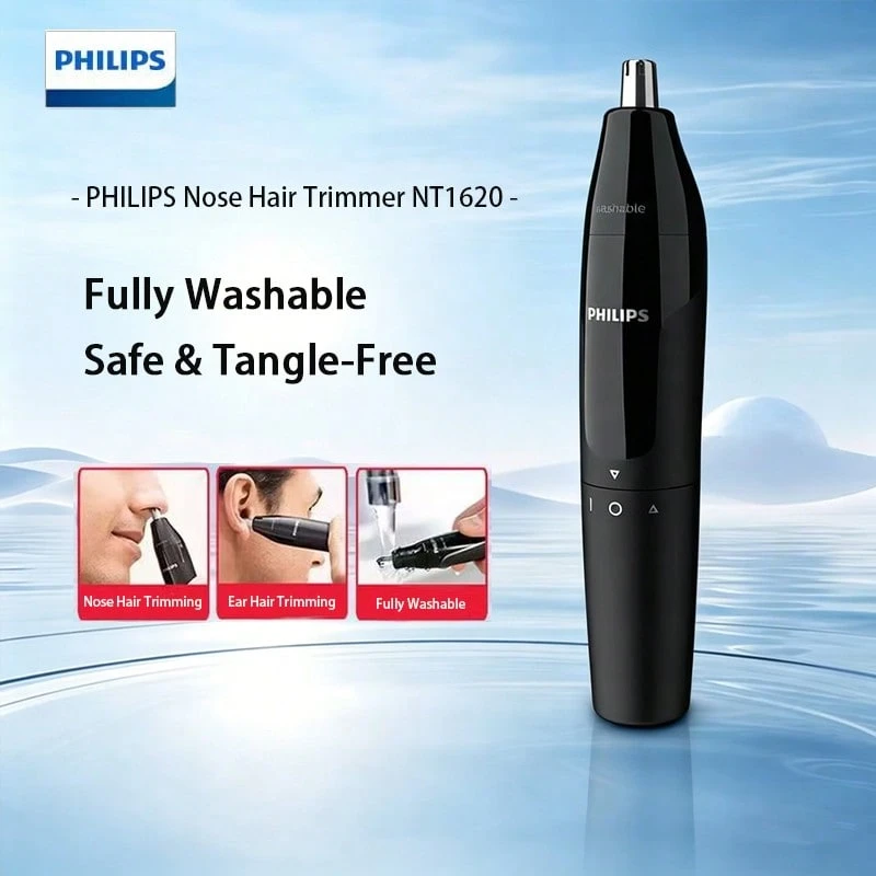 PHILIPS Electric Nose And Ear Hair Trimmer. 360° Rotating Blade For Fast, Powerful Trimming Without Pulling. Textured Handle For A Better Grip. Fully Washable For Easy Cleaning. Rounded Blade That Won't Hurt Your Skin. NT1620 - Black - View 1