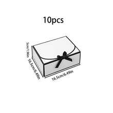10件套带盖礼盒，白色盒身黑色包边，尺寸为10.6 x 7.8 x 3.1英寸，附赠黑色丝带，适用于伴娘邀请函、婚礼礼物、生日礼物、派对回礼、装饰、情人节礼物、新娘礼盒 - 白色黑邊 - 查看 16
