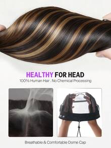MEGALOOK Balayage Highlight 13x6 Lace Front Wavy Curl 100% Human Hair Glueless Drawstring Wig 180% Density Pre-Plucked Transparent Lace Front Natural Hairline - Multicolor - View 12