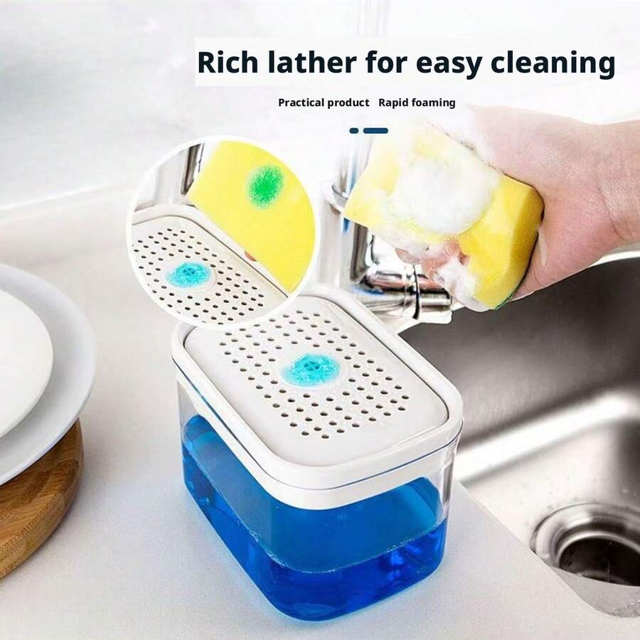 Manual Pump Liquid Soap Dispenser, Automatic Liquid Soap Dispenser, Dish Washing Brush, Dish Sponge, Soap Dish For Kitchen - Soap Dispenser + Sponge - View 1