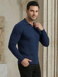 TRICOT DE LUXO KNITTING SWEATSHIRT STYLISH POLO NECK THICK WINTER 26 - 藏蓝色 - 查看 7