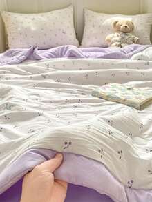 1pc Washed Printed Summer Quilt, Air Conditioning Quilt, Skin-Friendly Fabric, Full AB Version Design, Lightweight Soft Breathable Cool, Silky Smooth Feeling, Suitable For Naked Sleep, Moisture-Wicking, Thin Quilt For Summer, Fashionable Printed Blanket, Suitable For Home Bedroom Decor, Wedding Supplies, Valentine's Day Home Bedroom Decor, Easter Gifts, Mother's Day Gifts, Suitable For All Seasons - Mauve Purple - View 7