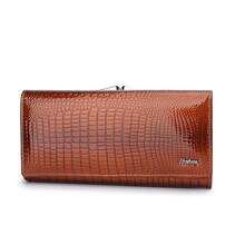 Women's Full Genuine Leather Wallet, Patent Leather Pattern, High-End Feel, Large Capacity Clutch Bag - Red - View 2