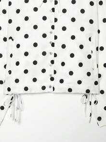 Chaqueta con cordón estampada con lunares, de estilo informal para vacaciones de primavera y otoño, color blanco - Blanco - Ver 8