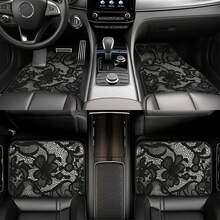 4pcs Black Lace Pattern Car Floor Mats |     Stylish, Easy To Clean, Universal Fit For All Vehicle Models, Durable Polyester Fiber, Long Lasting Protection, Enhances Driving Pleasure, Perfect Gift For Friends And Family - 4件套 - 查看 1