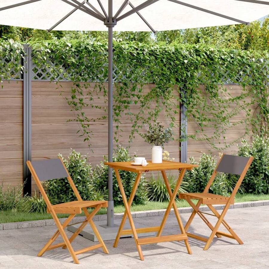 vidaXL Ensemble De Bistro 3 Pcs Anthracite Tissu Et Bois Massif - A - View 1