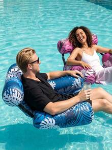 1pc Inflatable Floating Lounger, Unisex, Inflatable Chaise Lounge And Pool Float, Made Of PVC + Oxford Cloth, Suitable For Swimming Pool, Lake, Beach And Backyard Party, Outdoor Water Entertainment, Summer Water Fun, Float Like A Boss, Relax Like A King, Drink, Sunbathe, Float - Perfect For Summer - Multicolor - View 2