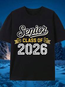 Unisex Erwachsenen T-Shirt Herren Abschlussjahrgang 2026 Muster Schwarzes T-Shirt Kurzarm Rundhalsausschnitt Casual Stil Hochwertig Bequem Vielseitig Alltägliches Tragen 2026 Sommer Kurzarm Bedrucktes T-Shirt 180G, T-Shirt Herren, Herrenmode, Y2k, Damenbekleidung Oberteil, Vintage Stil, Streetwear Mode, Cooles Design, Ideal für Lässig, Festival Stil, Weich & Leicht, Weiche Baumwolle, Lässiger Alltags Tragen - Schwarz - Übersicht 1