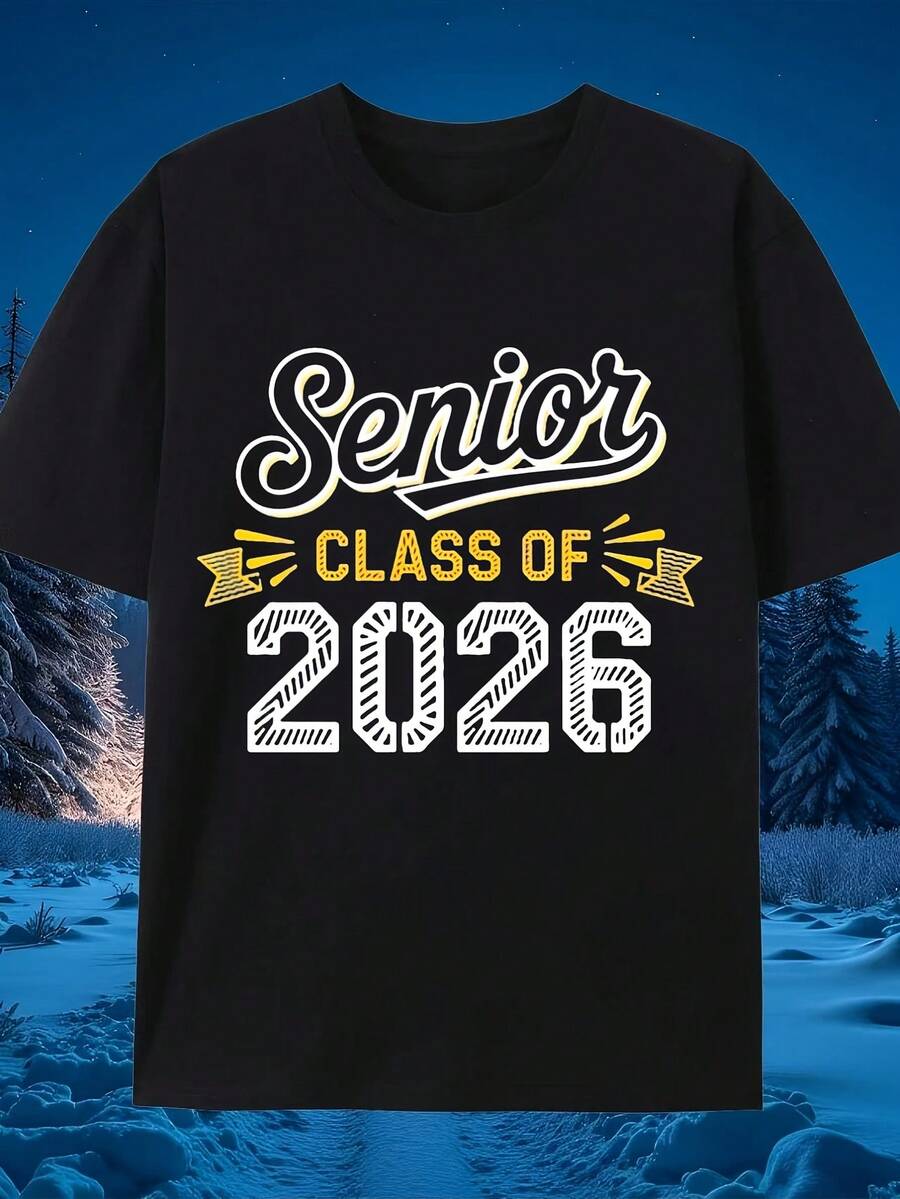 Unisex Erwachsenen T-Shirt Herren Abschlussjahrgang 2026 Muster Schwarzes T-Shirt Kurzarm Rundhalsausschnitt Casual Stil Hochwertig Bequem Vielseitig Alltägliches Tragen 2026 Sommer Kurzarm Bedrucktes T-Shirt 180G, T-Shirt Herren, Herrenmode, Y2k, Damenbekleidung Oberteil, Vintage Stil, Streetwear Mode, Cooles Design, Ideal für Lässig, Festival Stil, Weich & Leicht, Weiche Baumwolle, Lässiger Alltags Tragen - Schwarz - Übersicht 1