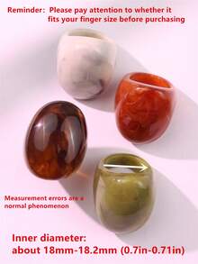 Set de 4 anillos de resina geométricos y minimalistas únicos, anillos ovalados extra grandes en colores marrón, rojo, verde, gris y blanco, adecuados para mujeres, uso diario, vacaciones y fiestas - Multicolor - Ver 6