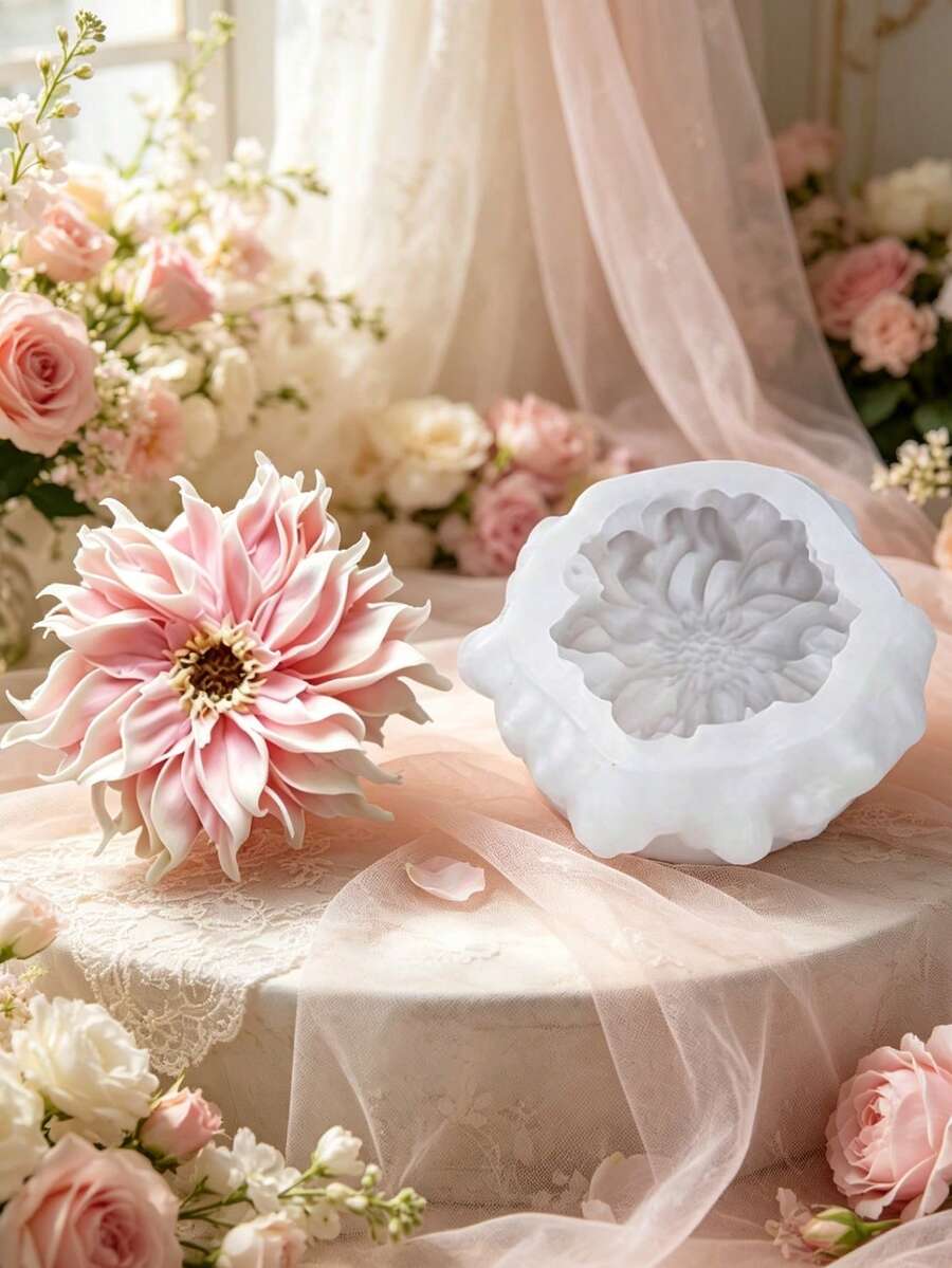 3D Dahlia Silicone Candle Mold, Handmade Candle Wax Mold For DIY Crafts, Home Decor And Gifts - Flower Mold - View 1