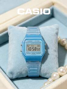 Casio F-91WS-2 Transparent Blue Jelly Watch Digital Retro Alarm Chronograph Water Resistant Cute Aesthetic Watch Women Girls Y2K Fashion Wristwatch for Party Beach Vacation Shopping Travel Summer Gift Girlfriend - 淺藍色 - 查看 5