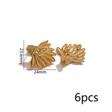 6 chiếc (3 cặp) phôi khuyên tai mạ vàng bằng thép không gỉ 304, hình trái tim/lá/tròn được dập nổi, phụ kiện khuyên tai có họa tiết để tự làm trang sức. - Đế khuyên tai - Xem 10