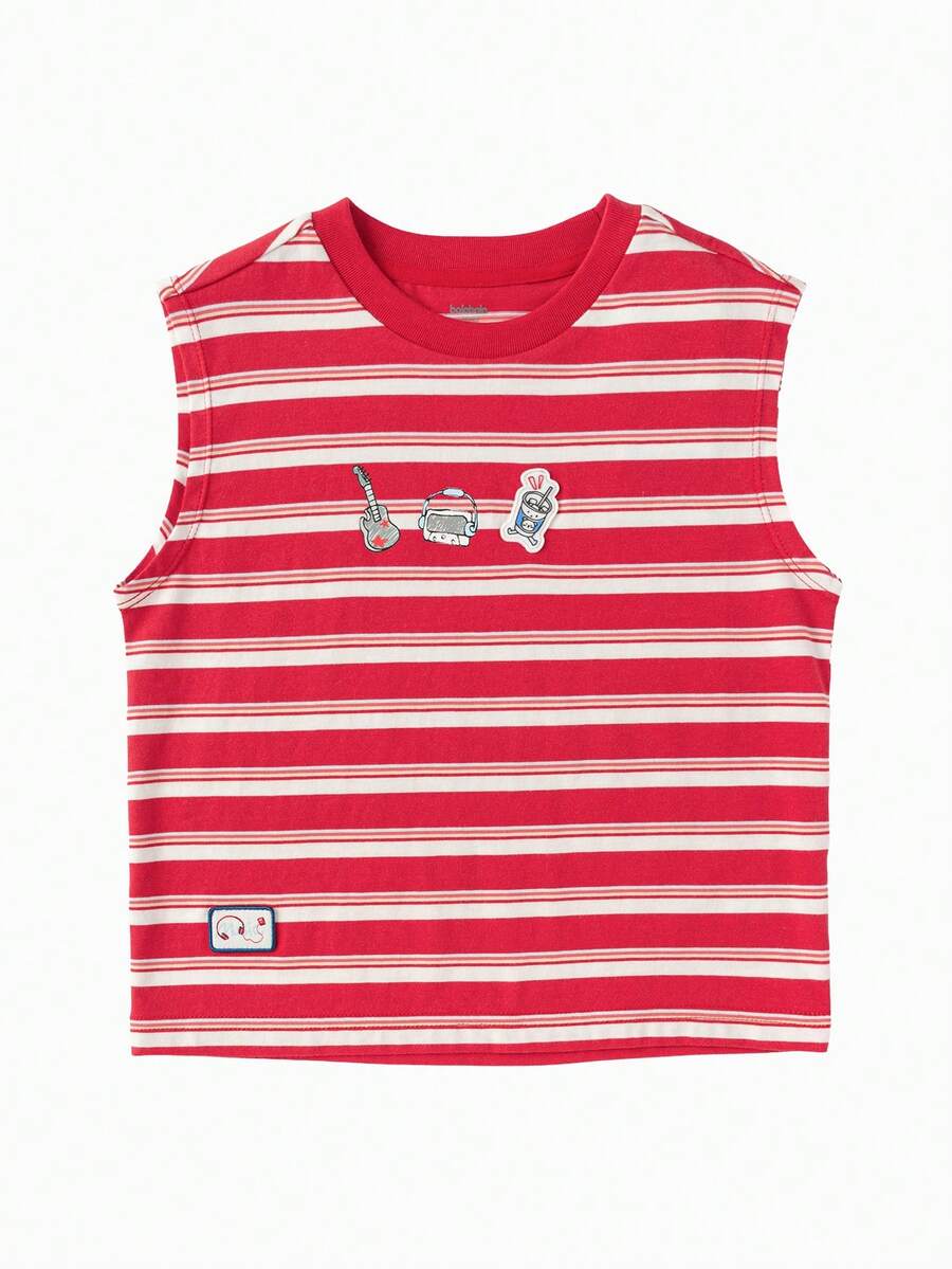 Áo tank top cotton kẻ sọc cho bé trai, mẫu mới mùa hè 2026, mềm mại, thoáng khí, thích hợp mặc hàng ngày. - tông màu đỏ - Xem 1