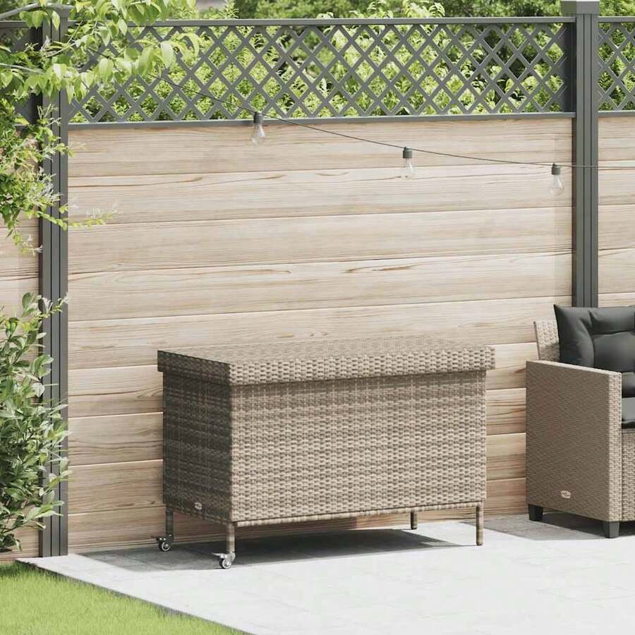 Boîte de rangement de jardin et roues gris clair résine tressée - C - Voir 1